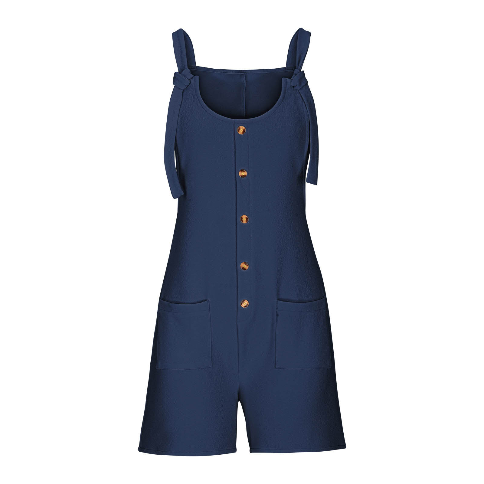 thumbnail image 5 of Mono corto de verano informal con botones para mujer - Poliéster, sin mangas, pantalón corto ancho - S-XXL, 5 of 5